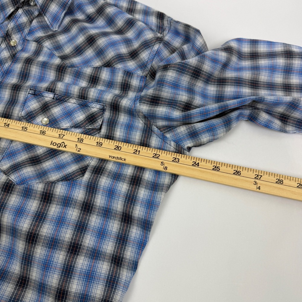 Wrangler Wrancher Mens Large Blue Plaid Pearl Snap Western Long Sleeve Shirt - Picture 6 of 11